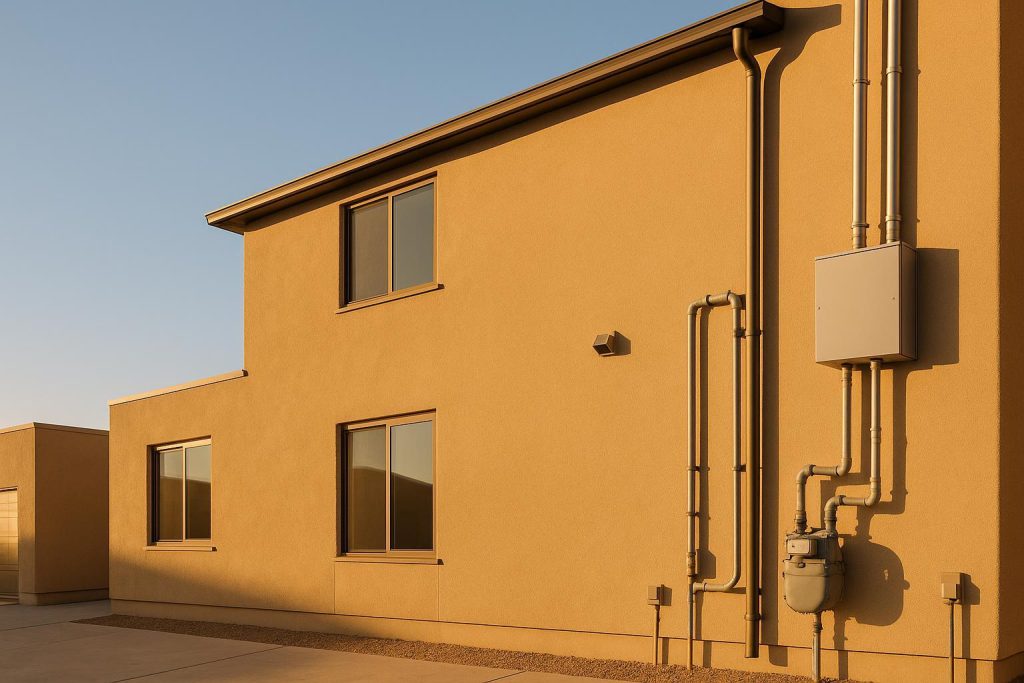 A building exterior showing both gas and electricity utilities in one setup.