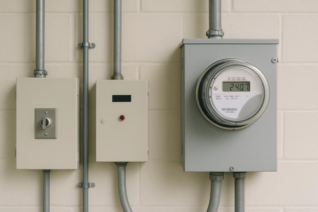 Industrial electric meter illustrating commercial utilities demand charges