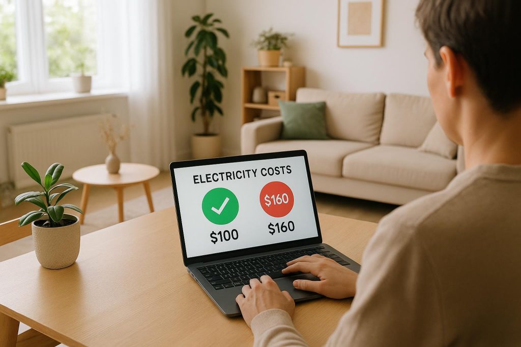 Man reviewing utility plans on a laptop to find the cheapest energy supplier.