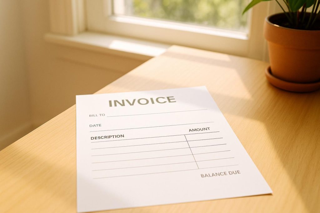 A desk with a single paper document representing a utility bill.