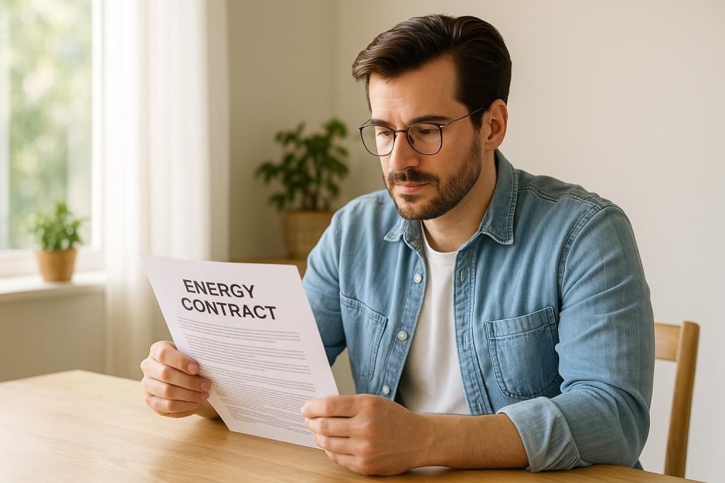 Homeowner reviewing an energy contract, highlighting consumer protections with energy retailers.