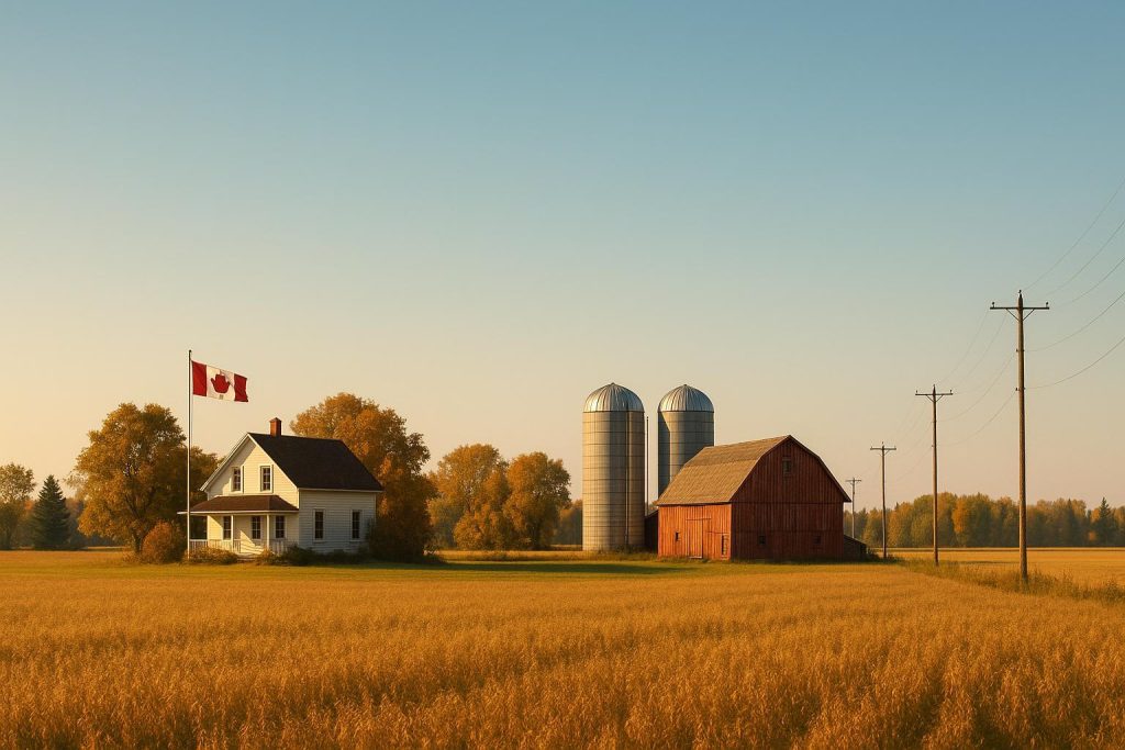 Wide farmland with electricity lines on the horizon, referencing deregulated energy markets.