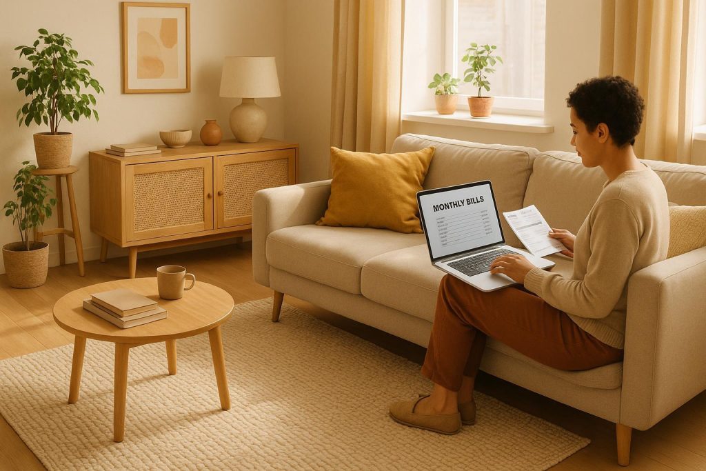 Adult reviewing budget electricity rates on a laptop at home.