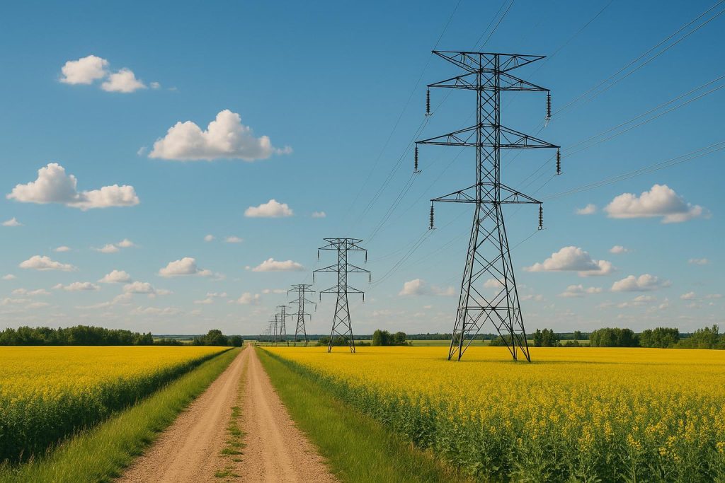 Overhead power lines with a faint humming phenomenon on a quiet day.