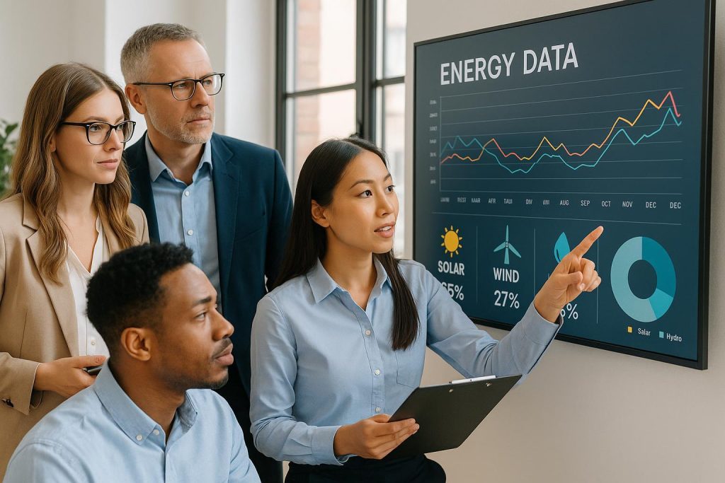 Business professionals analyzing load profile in an office