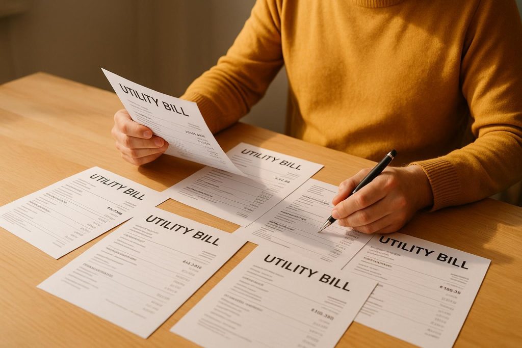 Person reviewing monthly utilities to set up in a new home.