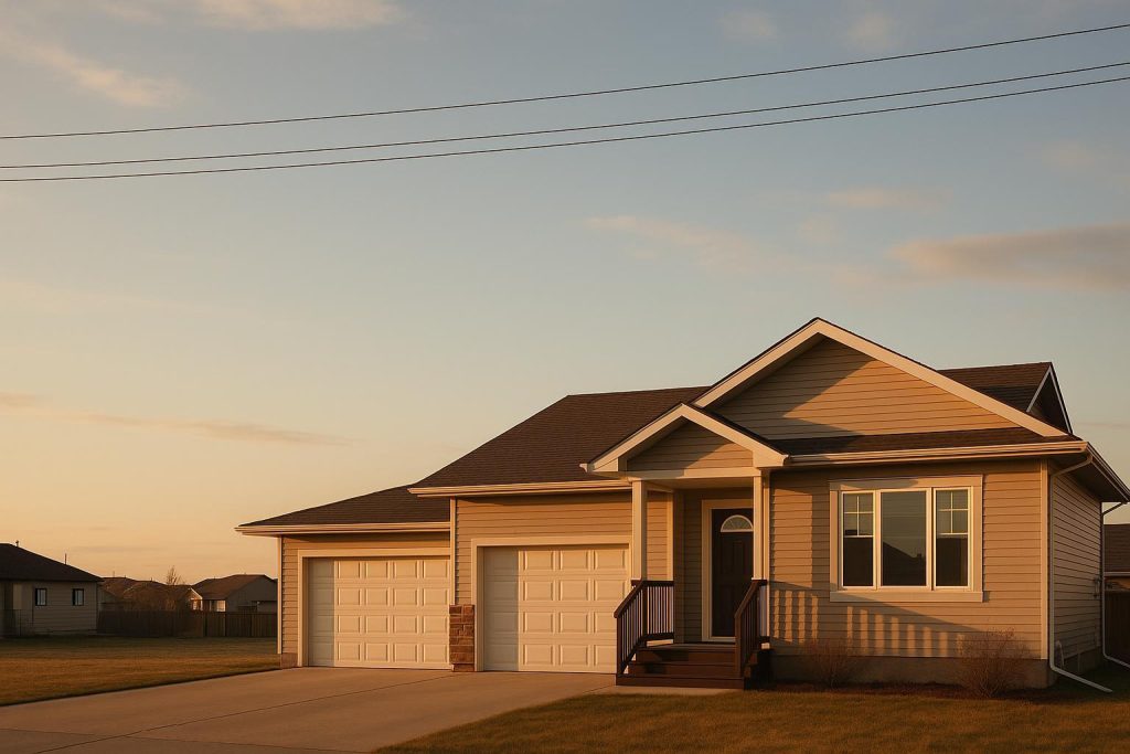 Alberta home with overhead lines illustrating residential electricity rates.