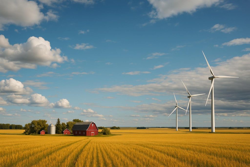 Alberta farmland wind turbines illustrating renewable energy options.